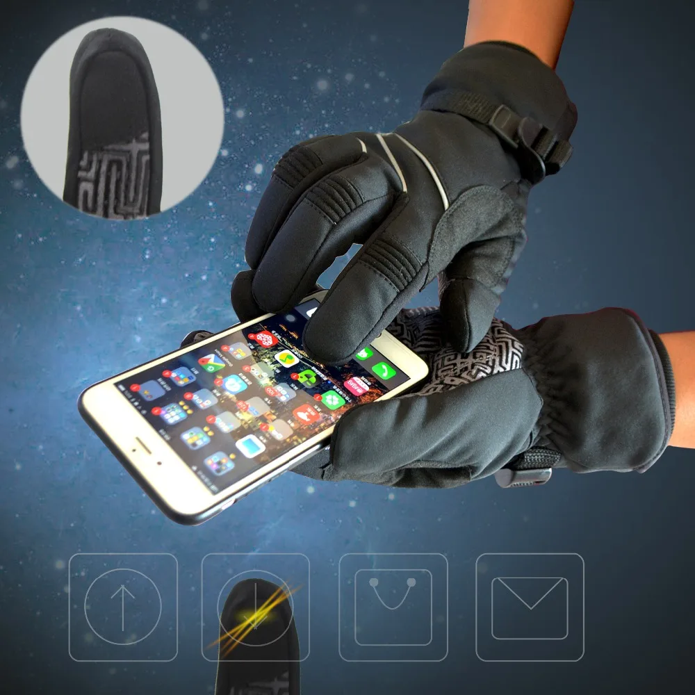 MOREOK Ski Gloves 3M Warm Full Finger Touch Screen Winter Cycling Gloves With Reflect Strip Biking Motorcycle Driving Glove Men