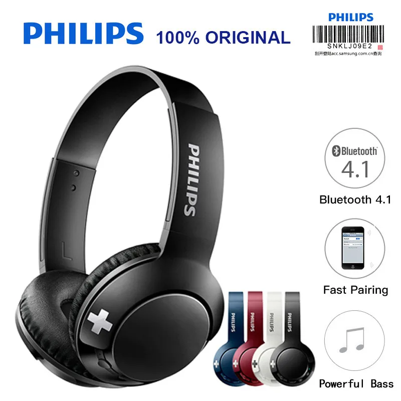 

original Philips SHB3075 Bluetooth Headset Earphone Wireless Headphones Volume with Mic Control for Iphone X Galaxy Note 8
