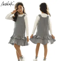 ActhInK/Новое поступление для девочек 2 шт. в целом платье с рубашка с длинными рукавами Дети Повседневное клетчатые юбки костюмы для девочек