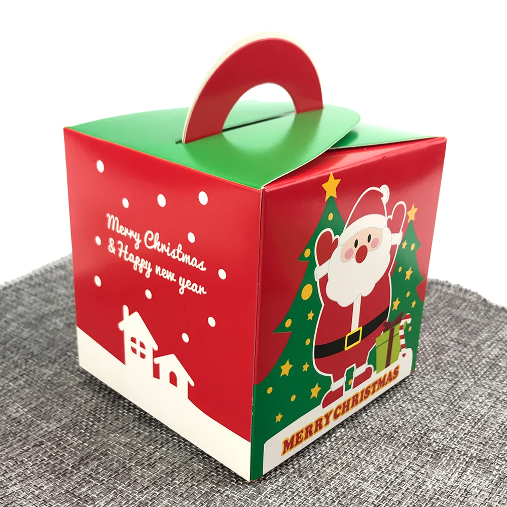

20pcs Red Green Cube Christmas Candy Box Cartoon Santa Claus Xmas Paper Gift Box for Children Party Supplies Favors Packaging