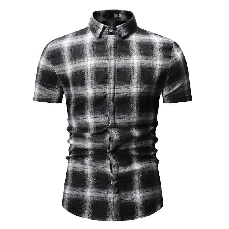 Black Plaid Red Checkered Shirt Mens Fashions Chemise Homme Dress Shirts Mens Short Sleeve Button-Down Blouse Men Clothes YS54 (4)