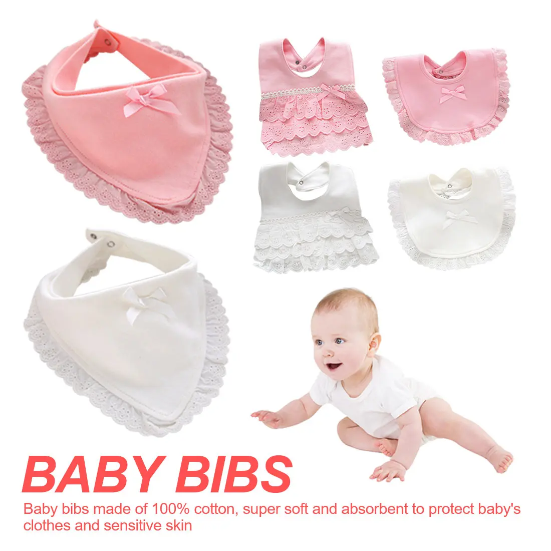 

Cute Girls Cotton Newborn Princess Lace Bow Baby Bibs Infant Saliva Towels Boys Burp Cloth Baby Bibs For Girls solid