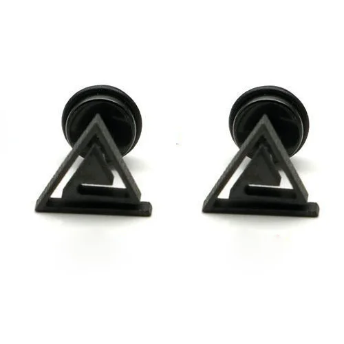 Полые треугольные белые черные титановые стальные Панк мужские закрученные(пирсинг) серьги-гвоздики не выцветают - Окраска металла: Black