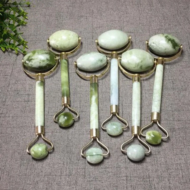  Natural Green Jade Roller Double Head Stone Roller Real Jade Massager Anti Cellulite Facial Lift Ma