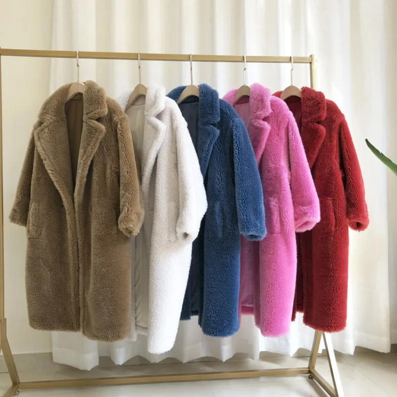 

Luxury Real Fur Jackets Women Sheep Fur Coat Loose Fashion Luxury Warm Thick 2019 Winter Outerwear Parkas Lapel Female Overcoats