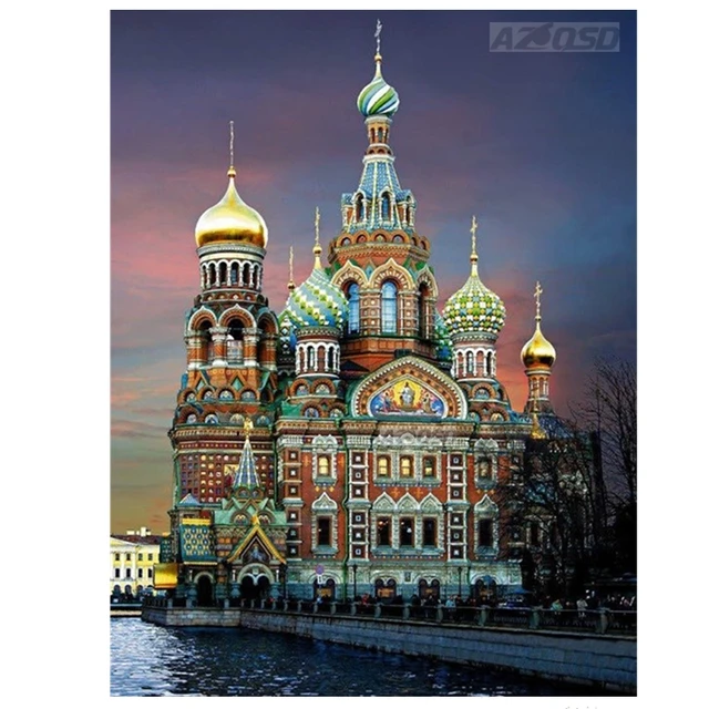 AZQSD 3D Diy Алмаз Вышивка Живопись Санкт-Петербурге Церковь Украшения Дома Алмаз Живопись Вышивки Крестом BB2153