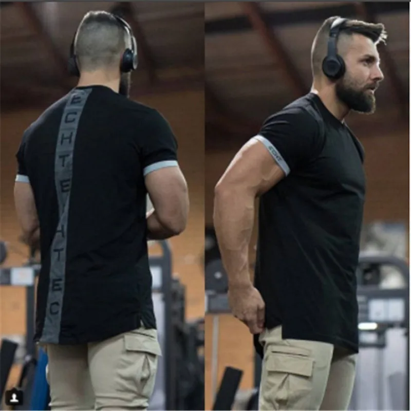 

Men Summer Running Gym Personality t Shirt Fitness Bodybuilding Muscle Male Short Sleeve Slim Fit Shirts Tees Top Sport Clothing