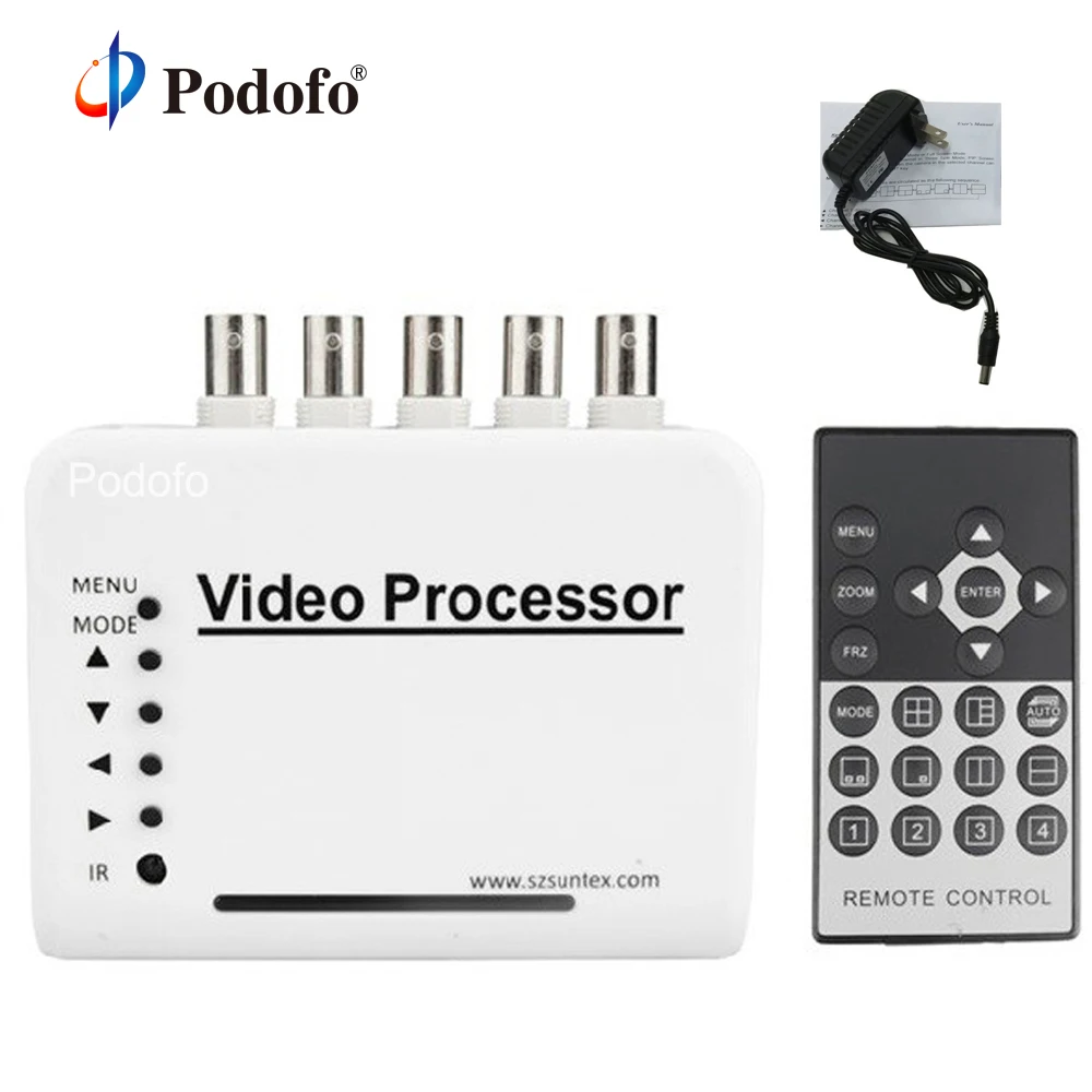 

Podofo CCTV Quad Splitter Switcher Camera Processor System Kit 4 Channel Color Video Processor With Remote Control BNC Adapter