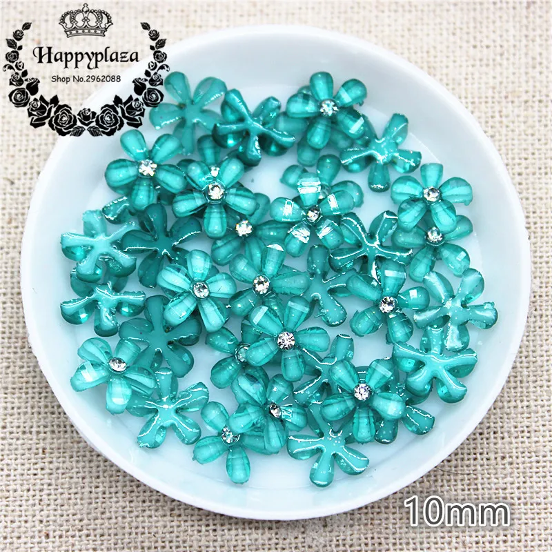 100pcs 10mm Glitter Rhinestone Resin Five-Petal Little Flowers Resin Flatback Cabochon DIY Jewelry/Phone Decoration