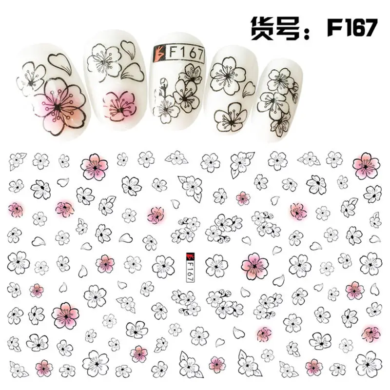 1 Sheet Pink Plum/Garden Flowers/Dande 3D Embossed Nail Sticker Flower Adhesive DIY Manicure Slider Nail Art Tips