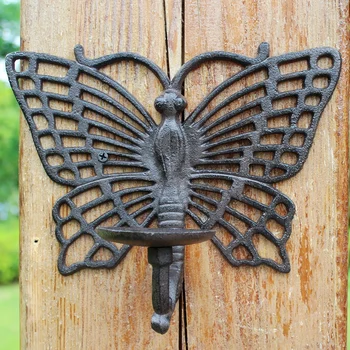 

European Vintage Industrial Heavy Accents Hollow Butterfly Design Wall Decor Cast Iron Candle Holder