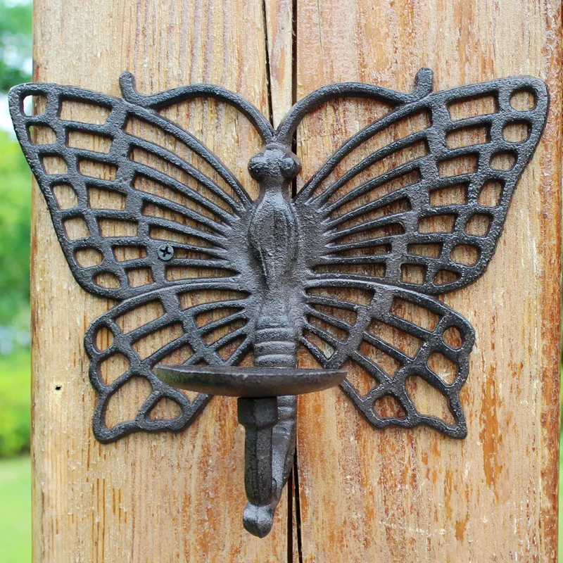 European Vintage Industrial Heavy Accents Hollow Butterfly Design Wall Decor Cast Iron Candle Holder European Vintage Industrial Heavy Accents Hollow Butterfly Design Wall Decor Cast Iron Candle Holder