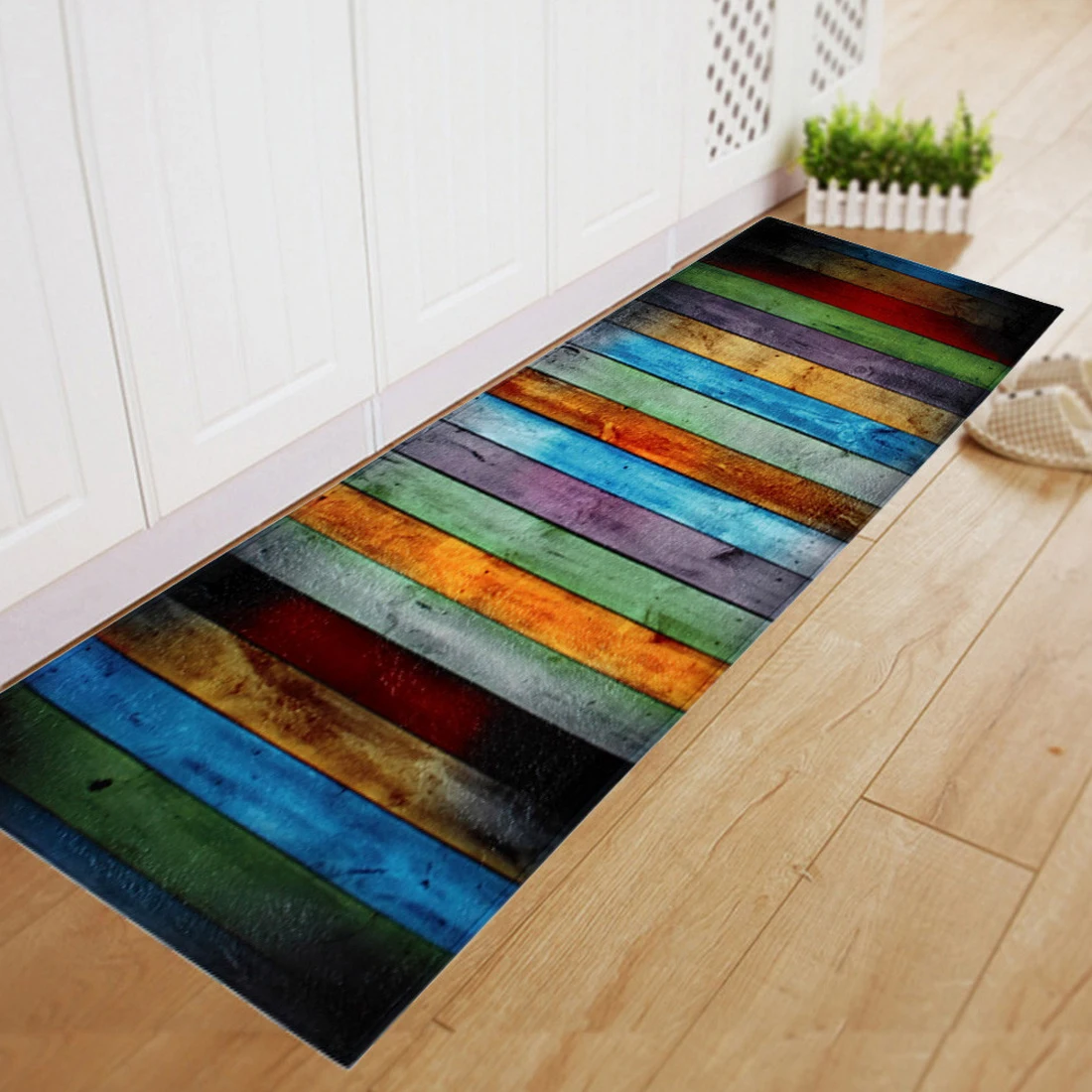 

Soft Flannel Striped Pattern Doormat Floor Mat Anti-slip Carpet Kitchen Mat Door Mat Kitchen Carpet Toilet Rug Porch Doormat