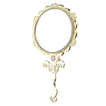 

European Style Compact Women Handheld Round Embossed Folding Mirror with Handle for Makeup Vanity Travel Skin Care Salon Use