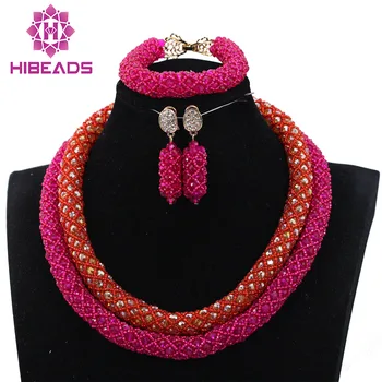 

Splendid New Crystal Costume Necklaces Nigerian Wedding African Beads Jewelry Set Free Shipping QW1049