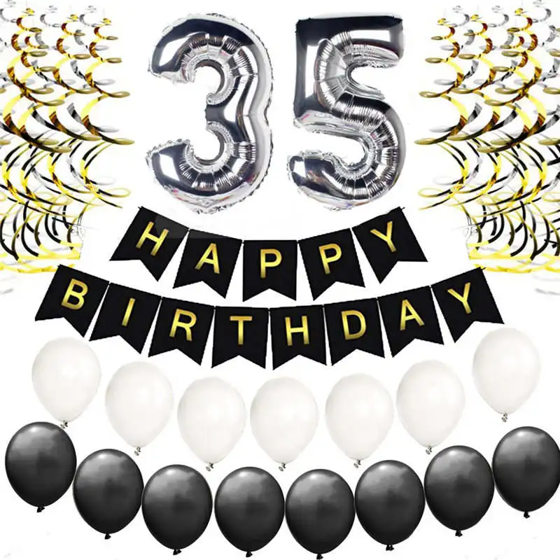 35th Happy Birthday Party Decorations Balloons Gold Silver Number