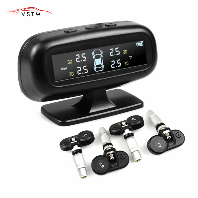 

Original Solar TPMS Alarm Monitor System Car Tire Pressure Display Intelligent Temperature Warning Fuel Save with 4 Sensors tpms