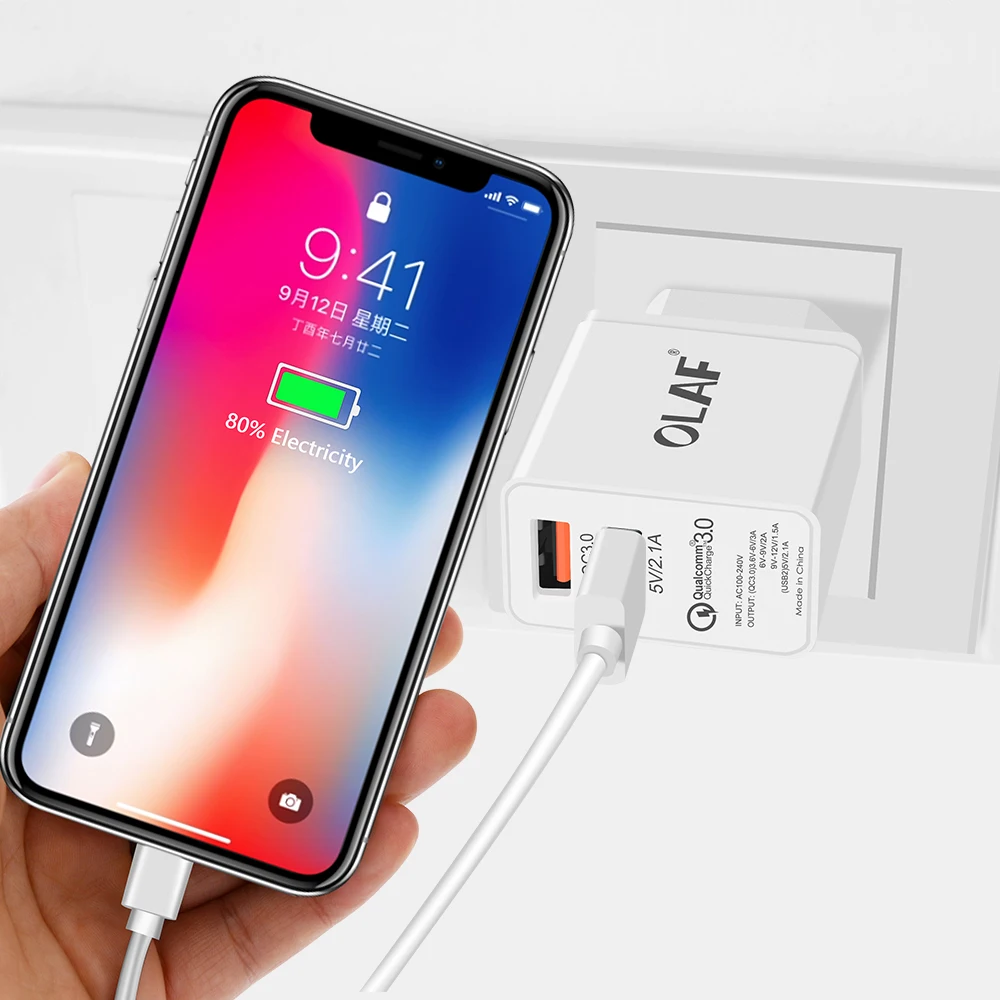 Зарядное устройство OLAF с двумя портами USB, 30 Вт, быстрая зарядка 3,0, зарядное устройство для мобильного телефона, для путешествий, штепсельная вилка европейского стандарта, настенный адаптер, магнитный кабель Micro USB
