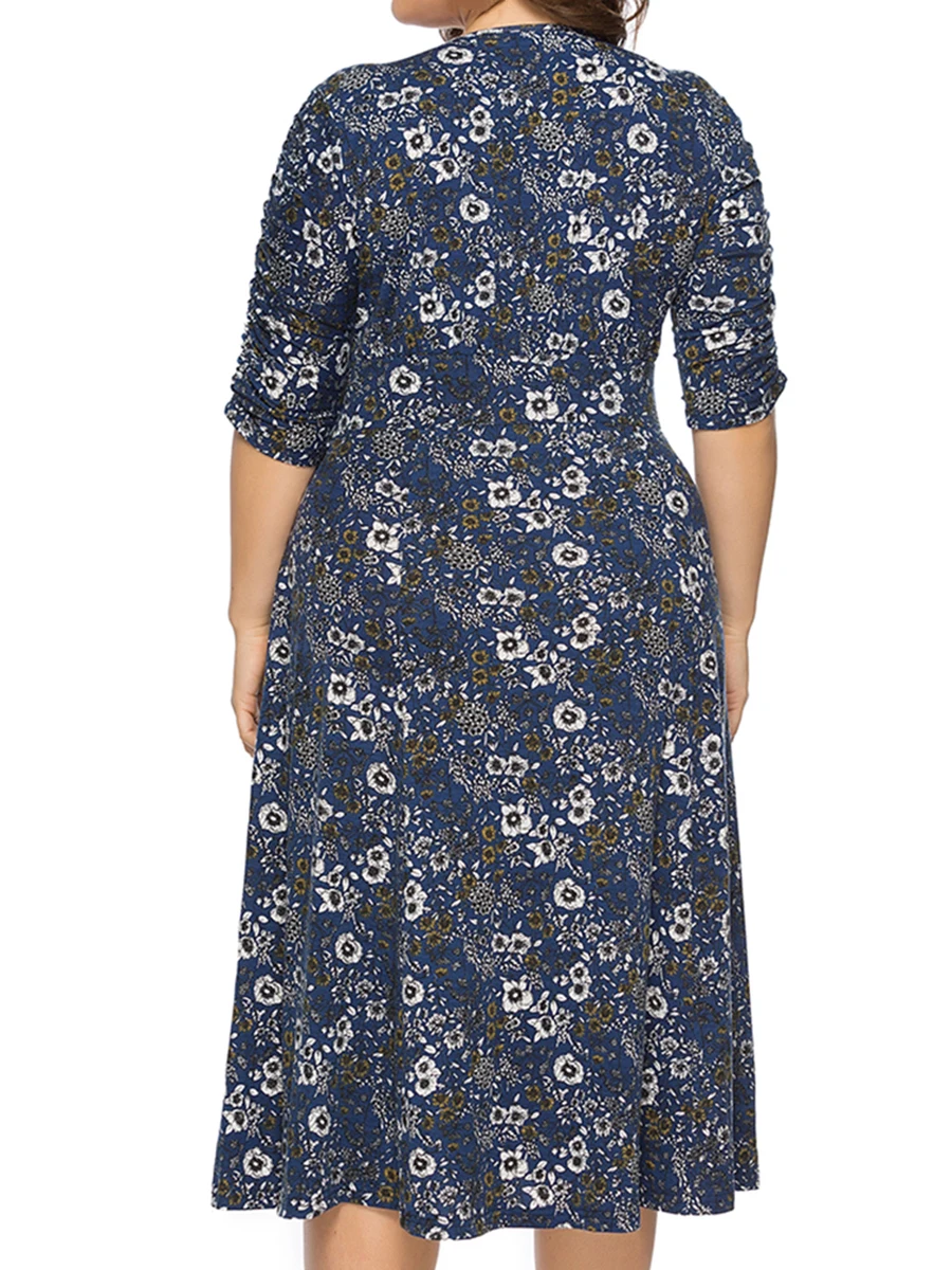 Платье для женщин, женское, XL~ 5XL, повседневное, летнее, праздничное, тропического размера плюс, цветочное, половина рукава, миди, свободное, с глубоким v-образным вырезом