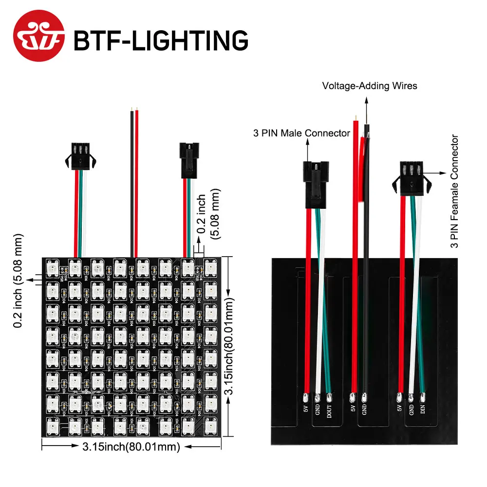 Гибкий RGB матричный экран WS2812B с разрешением 8x 8/16x1 6/8x32 WS2811 WS2812 IC индивидуально