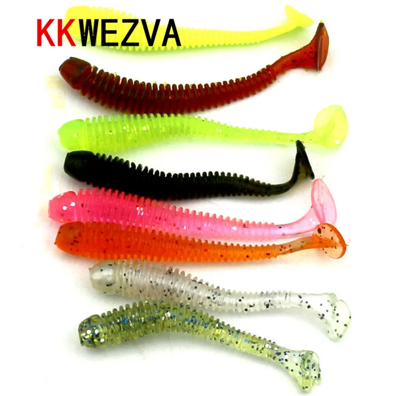 

KKWEZVA Artificial Lure 50pcs 0.6g/5.5cm for Shad UL Fishing Worm Swimbait Jig Head Soft Lure Fly Fishing Bait Fishing Lure