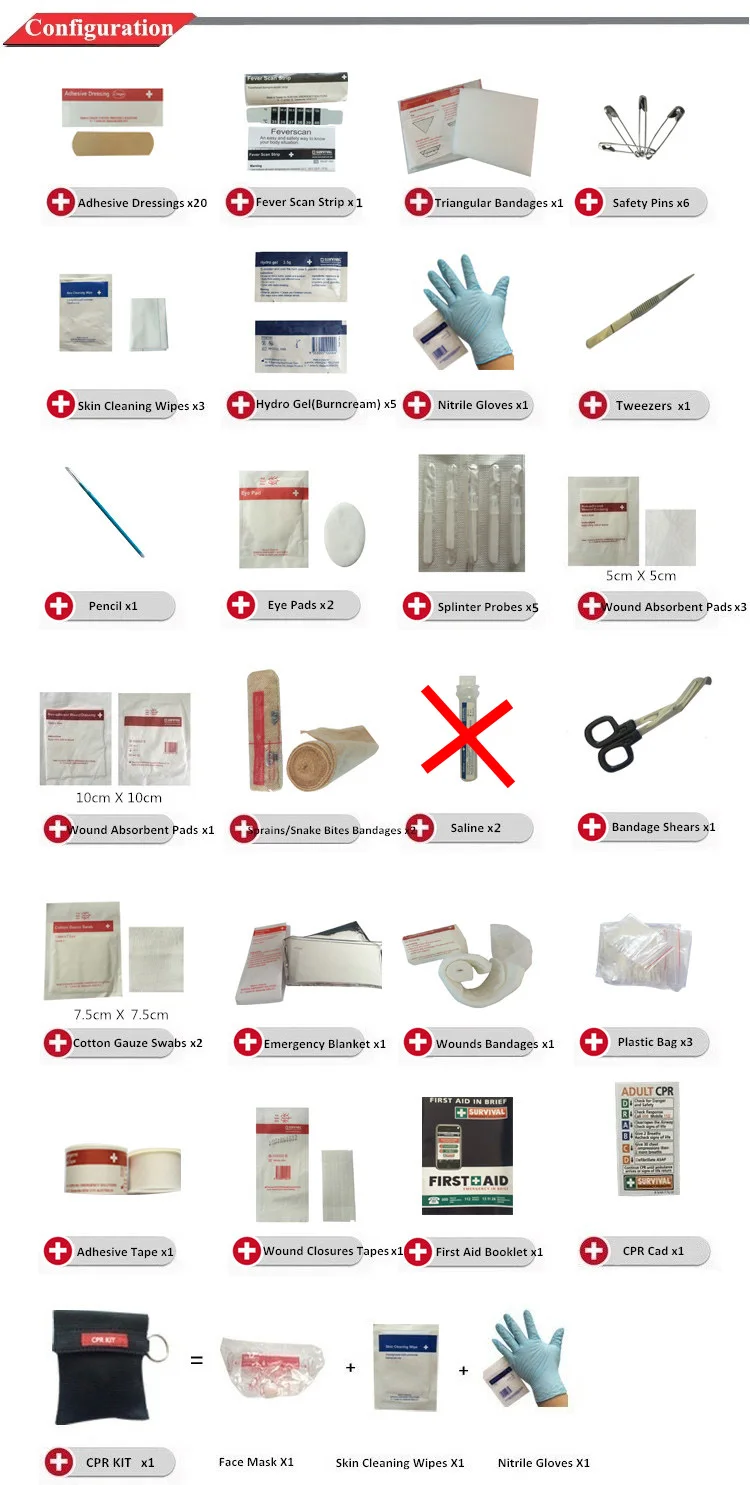 Kit de primeros auxilios de viaje de coche de supervivencia natural seguro Kit de primeros auxilios al aire libre Kit de tratamiento de emergencia para campamento