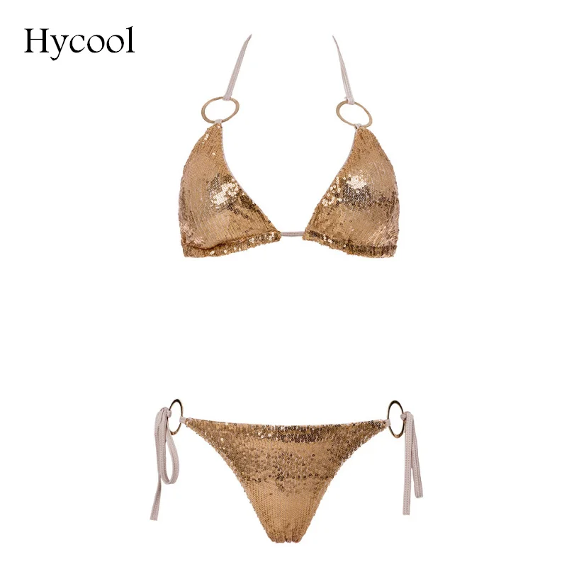 

hot sale new women gold sequin split tiny bikini