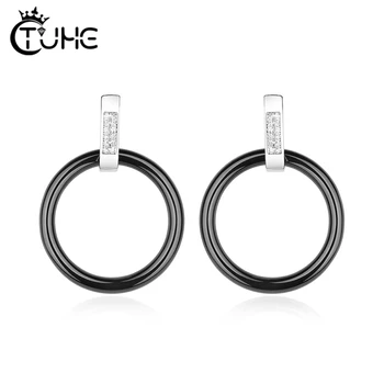 

Healthy Ceramic Earrings Fashion Geometric Circle Stud Earrings Jewelry Stainless Steel Crystal Accessories Daily Jewelry Gift