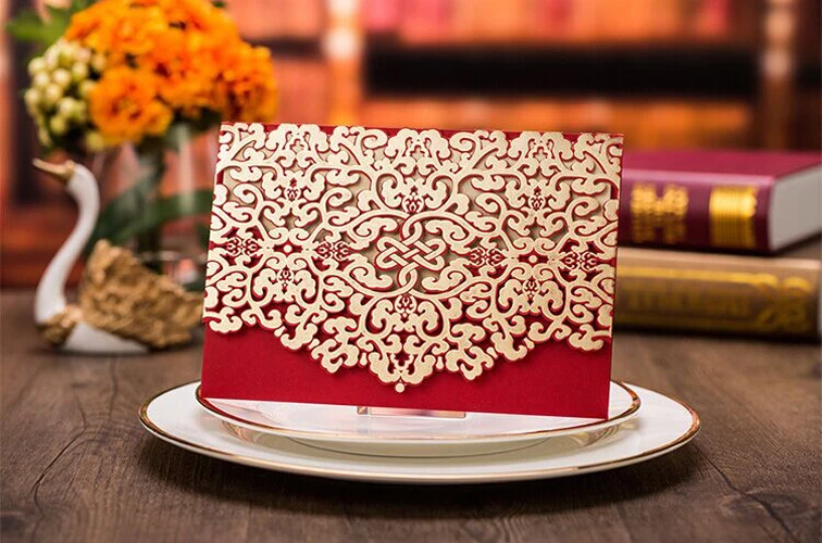 

High Quality Wedding Invitations Cards Red Chinese Propitious Clouds 127*184mm Printing Paper, Envelope