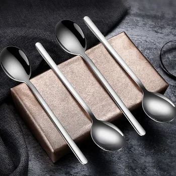 

1pcs Handle Stainless Steel Tea Coffee Spoon Ice Cream Soup Spoons Titanium Plating Korean Spoon Tableware