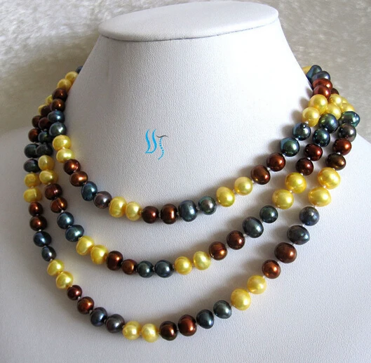 

FREE SHIPPING>>@> N1534 49" 6-8mm Multi Color FreshWater Pearl Strand Necklace new new NEW