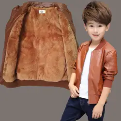 Детская одежда для мальчиков, кожаная детская одежда, куртка, верхняя одежда, утепленный вельвет, Осень-зима 2019, детский топ из