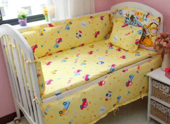 

Promotion! 6pcs cot sheet baby bedding crib set 100% cotton crib bumper baby cot sets (bumpers+sheet+pillow cover)