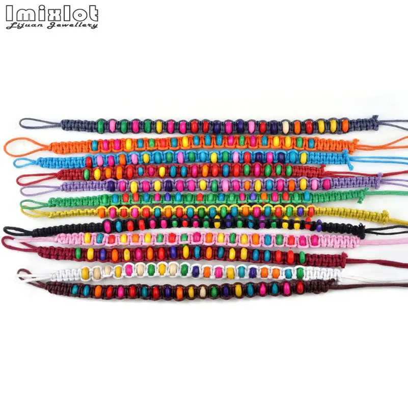 10pcs/lot Colorful Wood Beads Weave Rope String Children Girl Friendship Bracelets - Image 4
