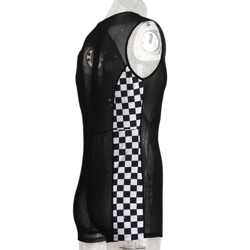 Men Underwear Sexy Racer Costume Sheer Romper Outfit Opaque Pouch