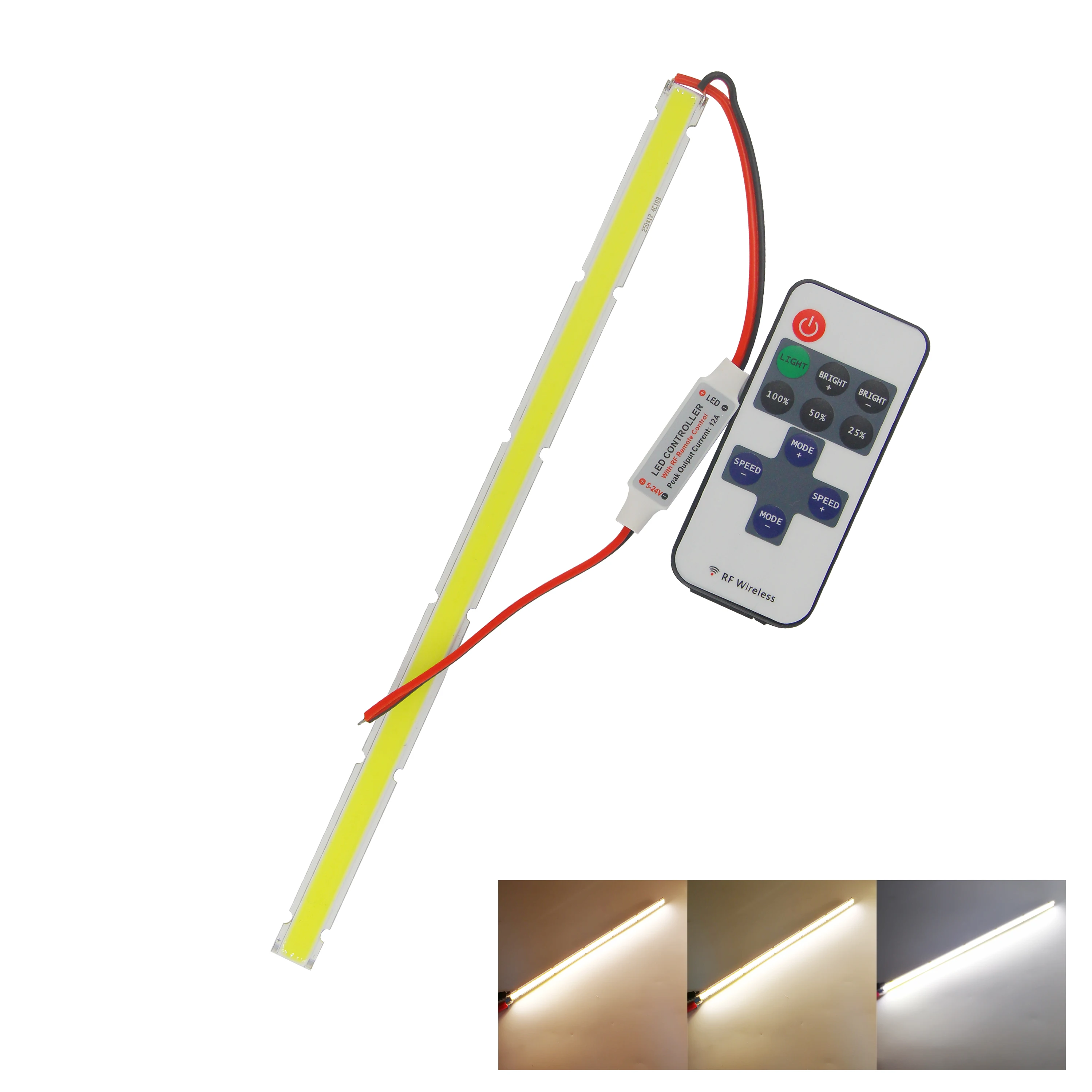 

12V DC Dimmable LED COB Strip 250mm 12mm Bar Light Source Lamp With Remote Controller 3000K 4000K 10W FLIP Chip for DIY Car