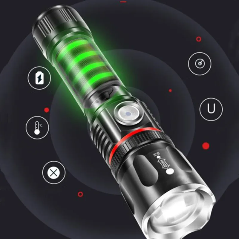 

Led flashlight XML-T6 Adjustable focus COB torch 1000 Lumen Portable flashlight 3 Modes work light Camping 18650 Floodlight