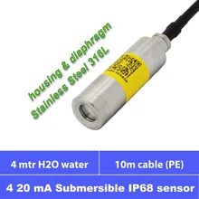 4 20mA погружной датчик уровня давления, полный 316L материал, недорого, 4 м h2o водяной столб, 10 м PE кабель, IP 68 водонепроницаемый