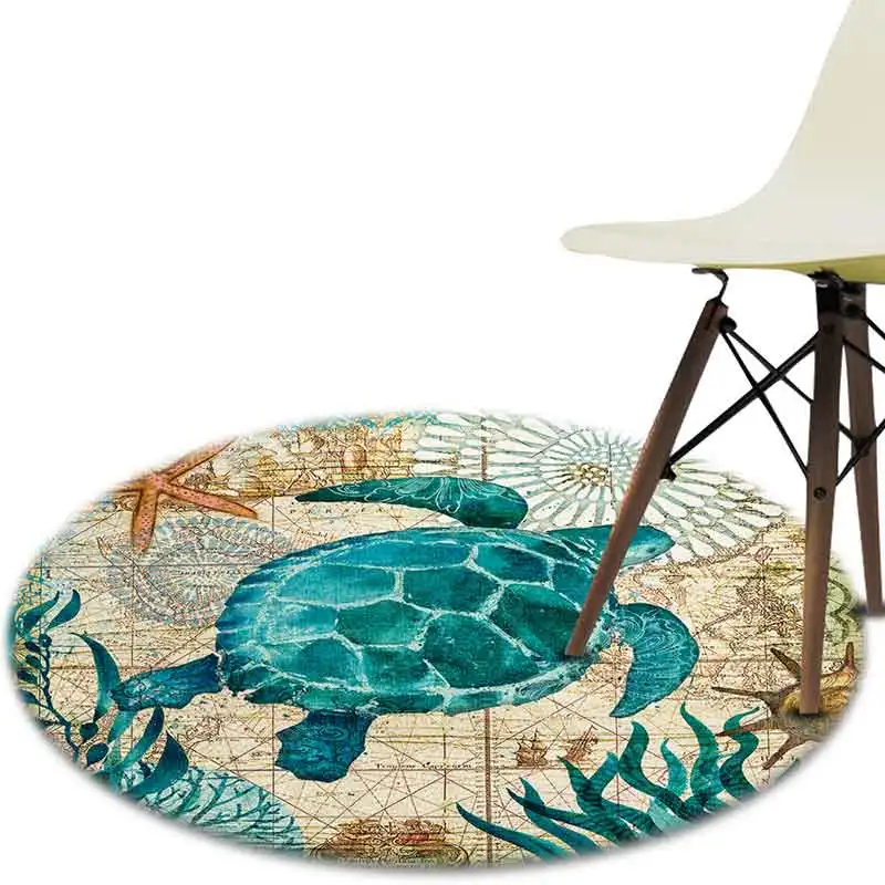 

Coral Velvet Computer Chair Floor Mat Sea Turtle Octopus Printed Round Carpets for Children Bedroom Play Tent Area Outdoor Rugs