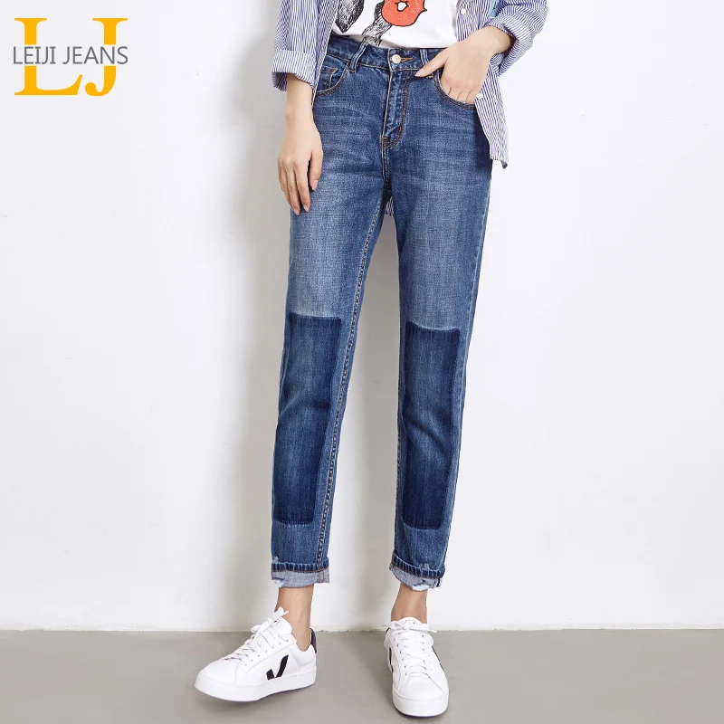 Женские джинсы LEIJIJEANS свободные прямые с эффектом отбеливания со средней талией