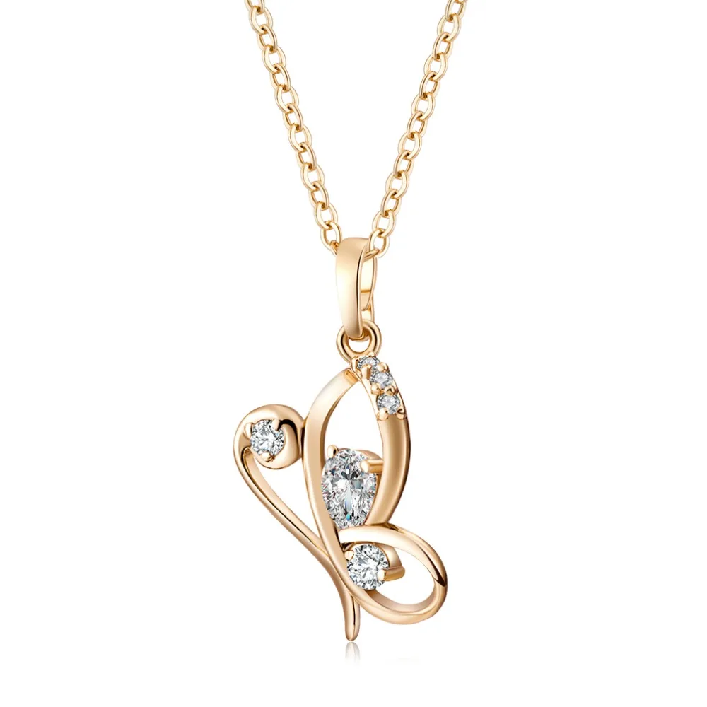 

love heart shape Necklace Pendants for womens Stainless Steel Rose Gold Color Chain Necklace Cubic Zirconia Pendants Jewelry
