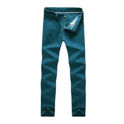 Модные мужские тонкие прямые повседневные брюки хлопок лен Весна Лето Длинные Брюки с карманами TS95