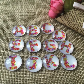 

12/14/16/18/20/25/30mm Flower letter DIY Round Glass Cabochon Domes Flat back Glass beads Jewelry Finding Cameo Pendant Settings