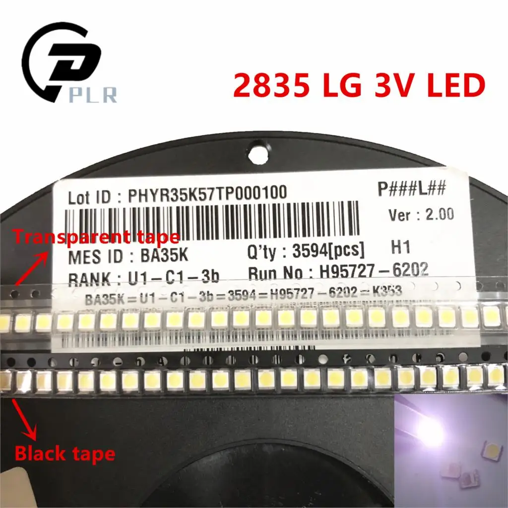 100 шт./лот 3528 2835 3V SMD светодиодный 1 ватт LG холодный белый 100LM для телевидения светодиодный Подсветка