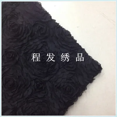 Шифоновая стерео кружевная ткань марля вышитая роза цветок модная женская ткань свадебное платье юбка 130 см Ткань аксессуары - Цвет: Черный