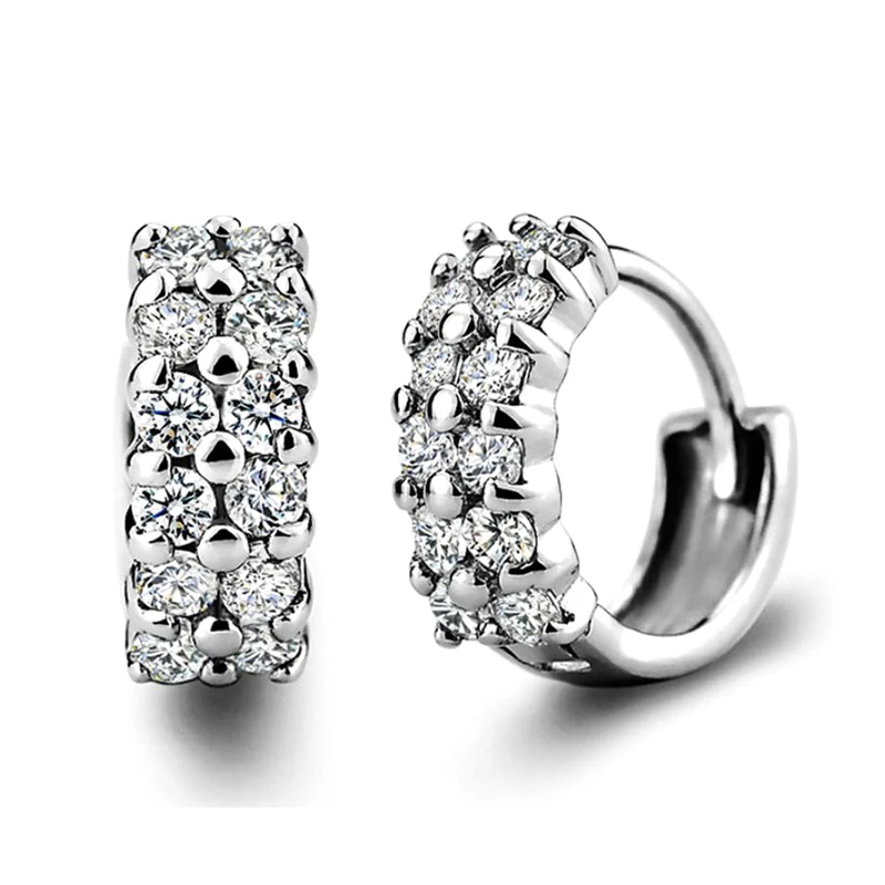 

Double Layers Tiny Zirconia Round Small Hoop Earrings Silver Fashion Loop Earrings Wedding brides Jewelry Gifts for Women Girls