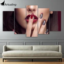 ArtSailing декоративные картины 5 шт. сексуальная женщина губы ногти плакат модульные настенные картины печать на холсте