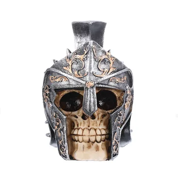 

Creative Armored Warrior Resin Skull Statue Crafts Home Decor Horror Halloween Art Gift Prop Model