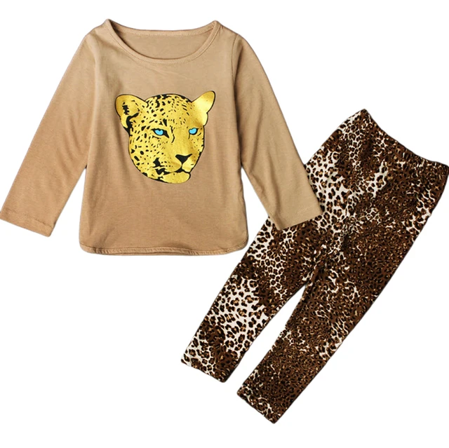 Baby Girls Leopard Print Clothing Sets 2017 New Fahsion INS Kids Animal