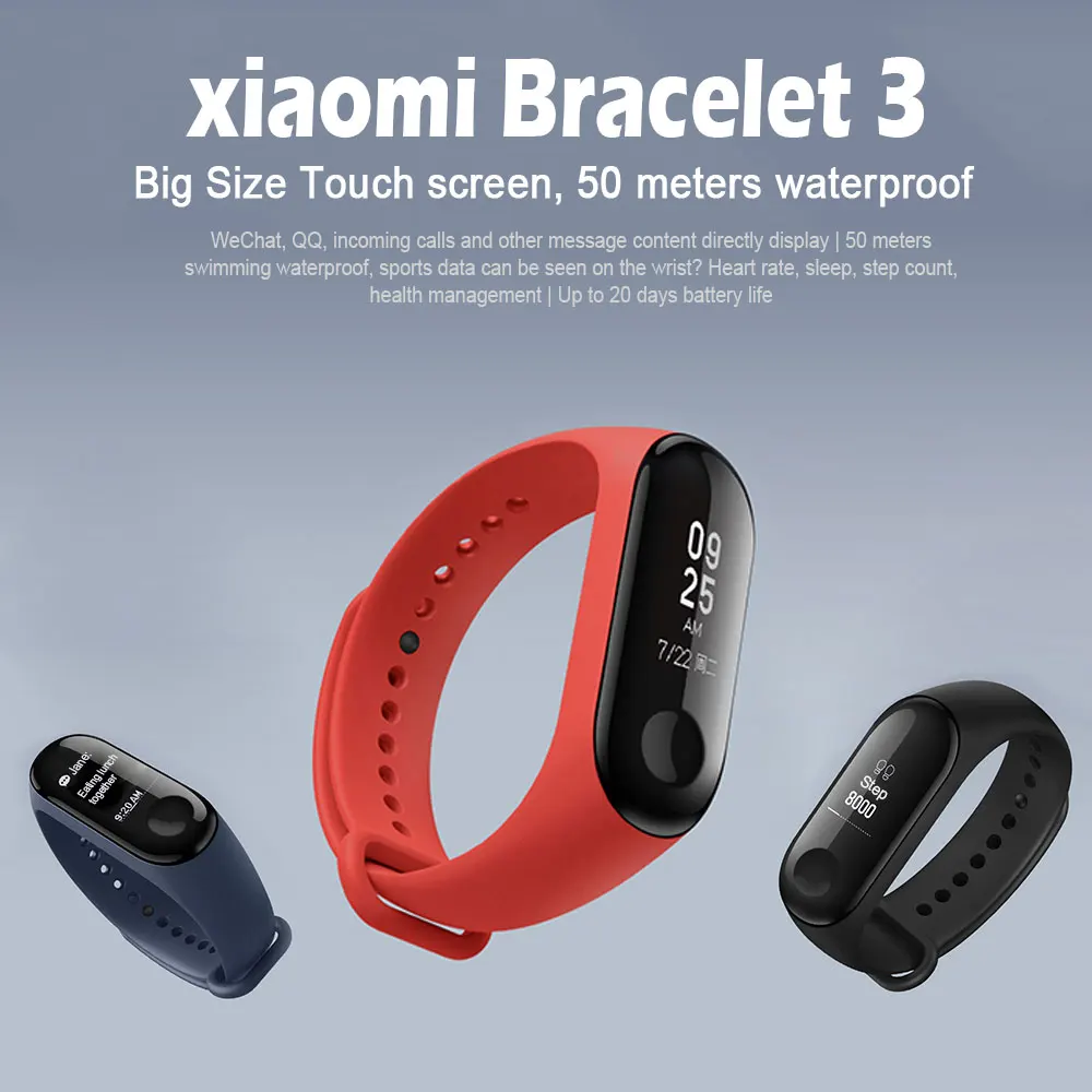 

Mi band 3 Strap Metal for Xiaomi Mi Band 3 Message Smart Band Watch Waterproof OLED Touch Screen Heart Rate Monitor Bracelet